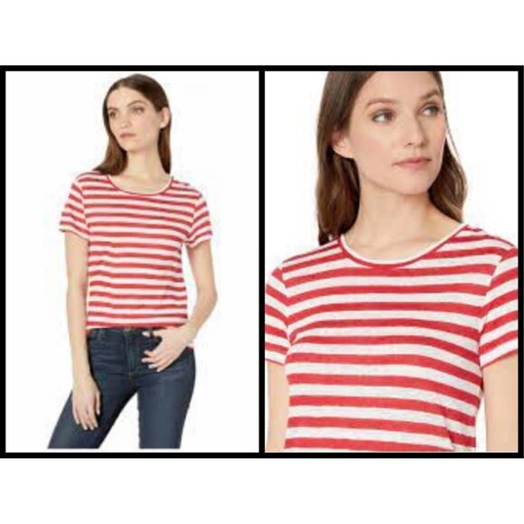 💕MICHAEL STARS💕 Harbor Stripe Colleen Crewneck Tee Poppy Stripe Red & White - Picture 3 of 9